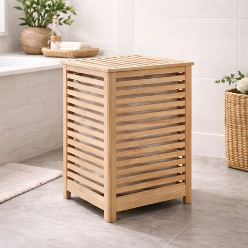 Arla Walnut Wood Laundry Hamper