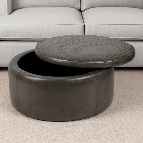 Arturo Leather Storage Pouffe - Peppercorn