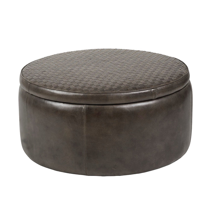 Arturo Leather Storage Pouffe - Peppercorn6 - Duck Barn Interiors