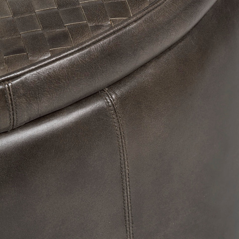 Arturo Leather Storage Pouffe - Peppercorn8 - Duck Barn Interiors