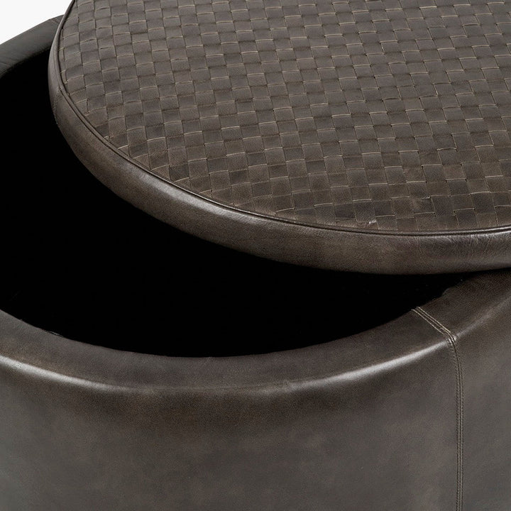 Arturo Leather Storage Pouffe - Peppercorn3 - Duck Barn Interiors