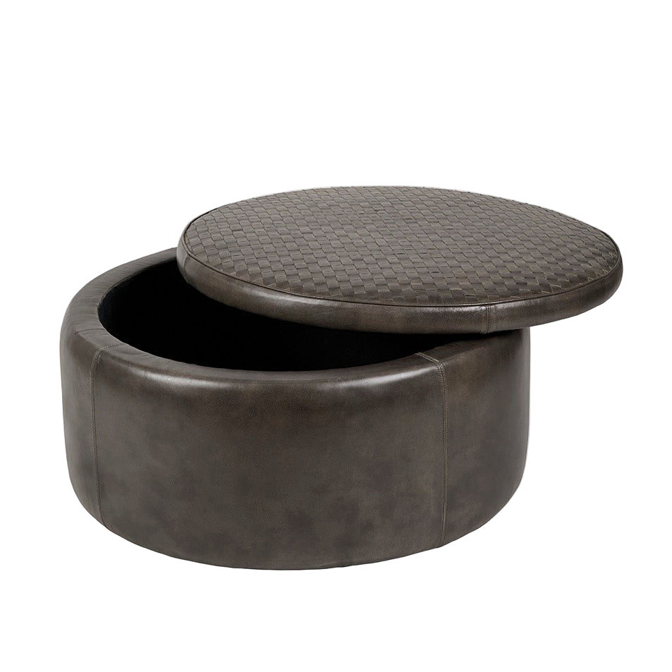 Arturo Leather Storage Pouffe - Peppercorn7 - Duck Barn Interiors