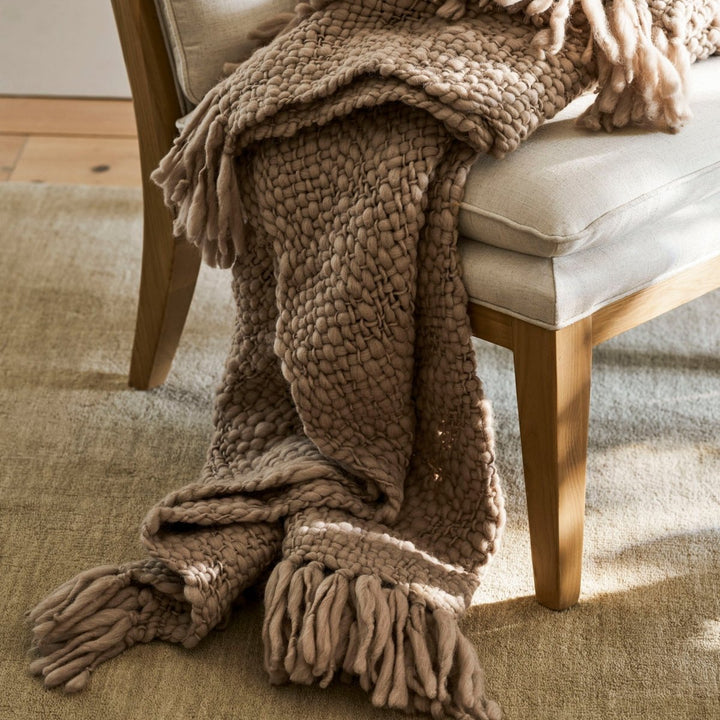 Ashfield Chunky Knit Wool Throw - Truffle1 - Duck Barn Interiors