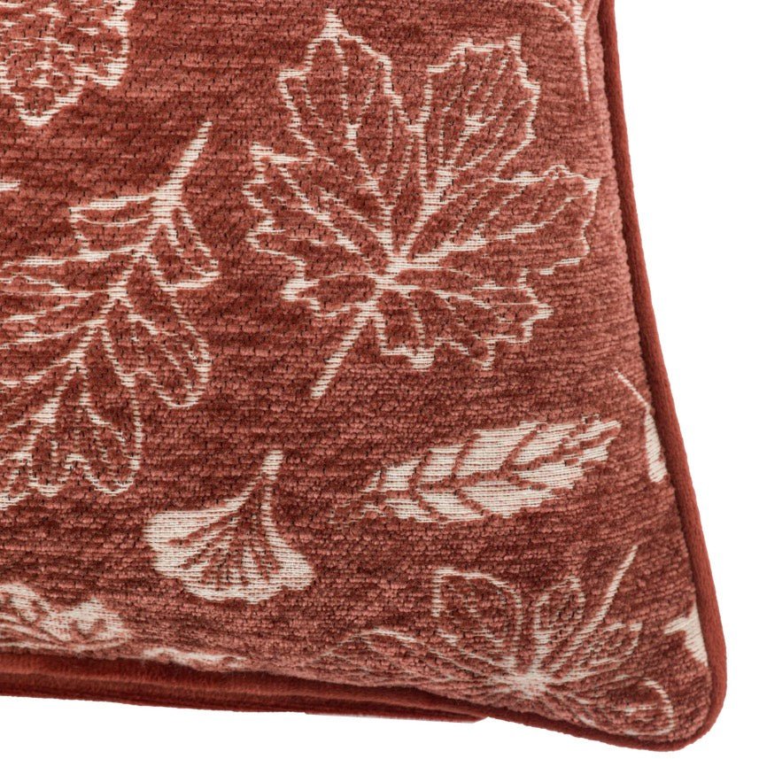 Autumn Leaf Chenille Cushion - Rust - 45cm7 - Duck Barn Interiors