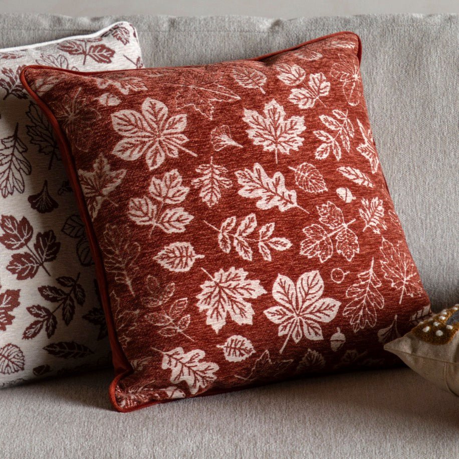 Autumn Leaf Chenille Cushion - Rust - 45cm1 - Duck Barn Interiors