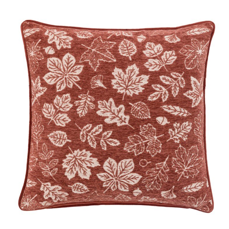 Autumn Leaf Chenille Cushion - Rust - 45cm2 - Duck Barn Interiors