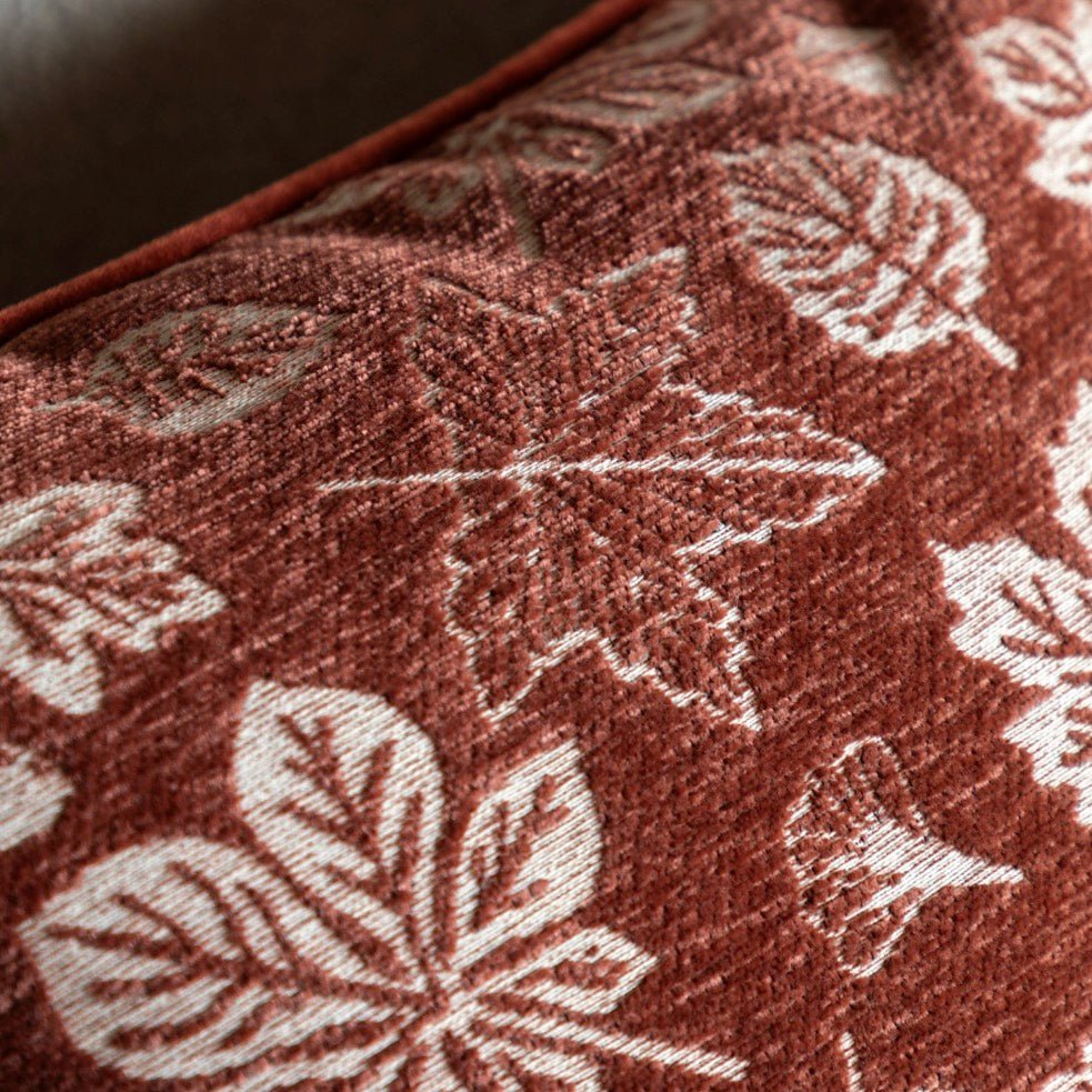 Autumn Leaf Chenille Cushion - Rust - 45cm4 - Duck Barn Interiors