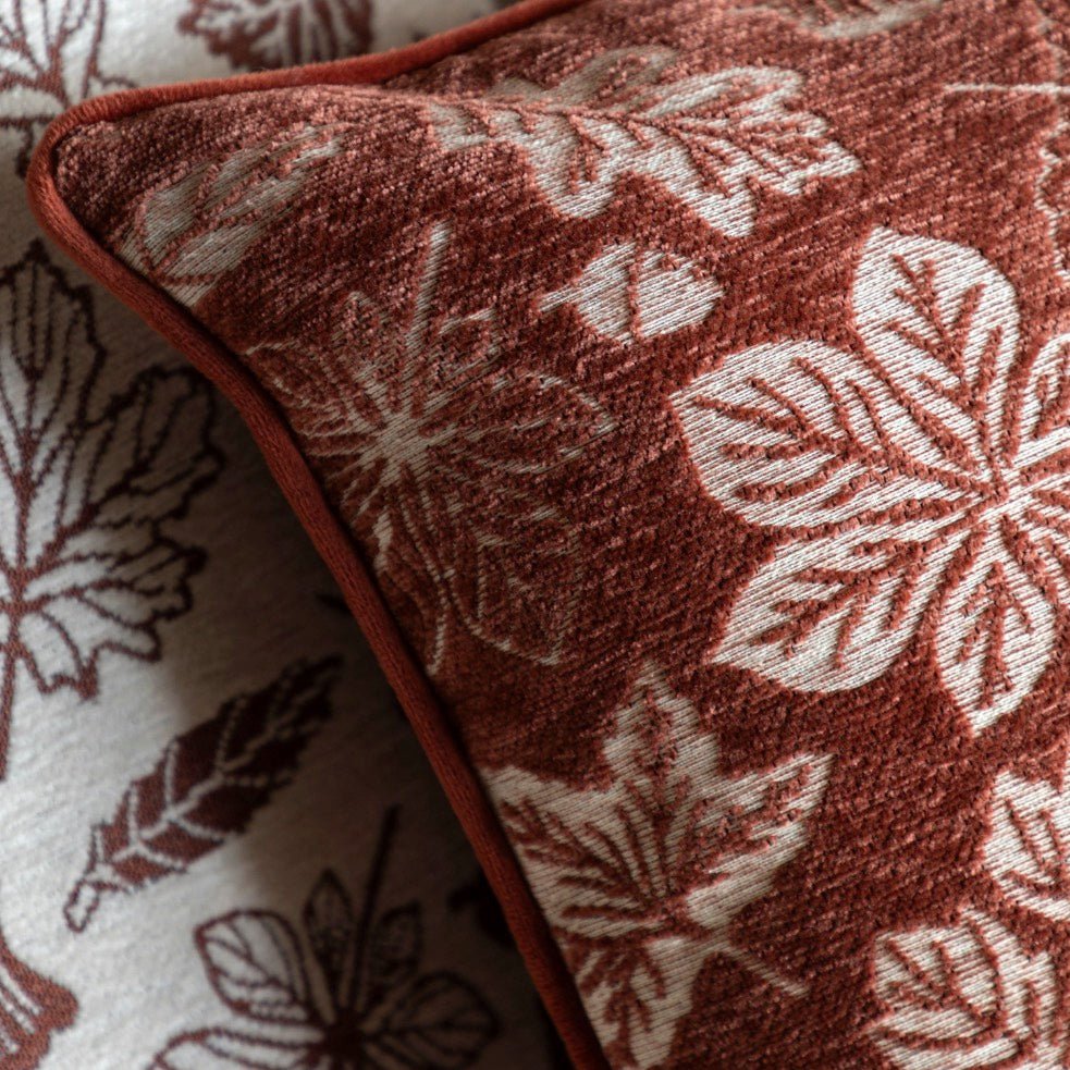Autumn Leaf Chenille Cushion - Rust - 45cm3 - Duck Barn Interiors