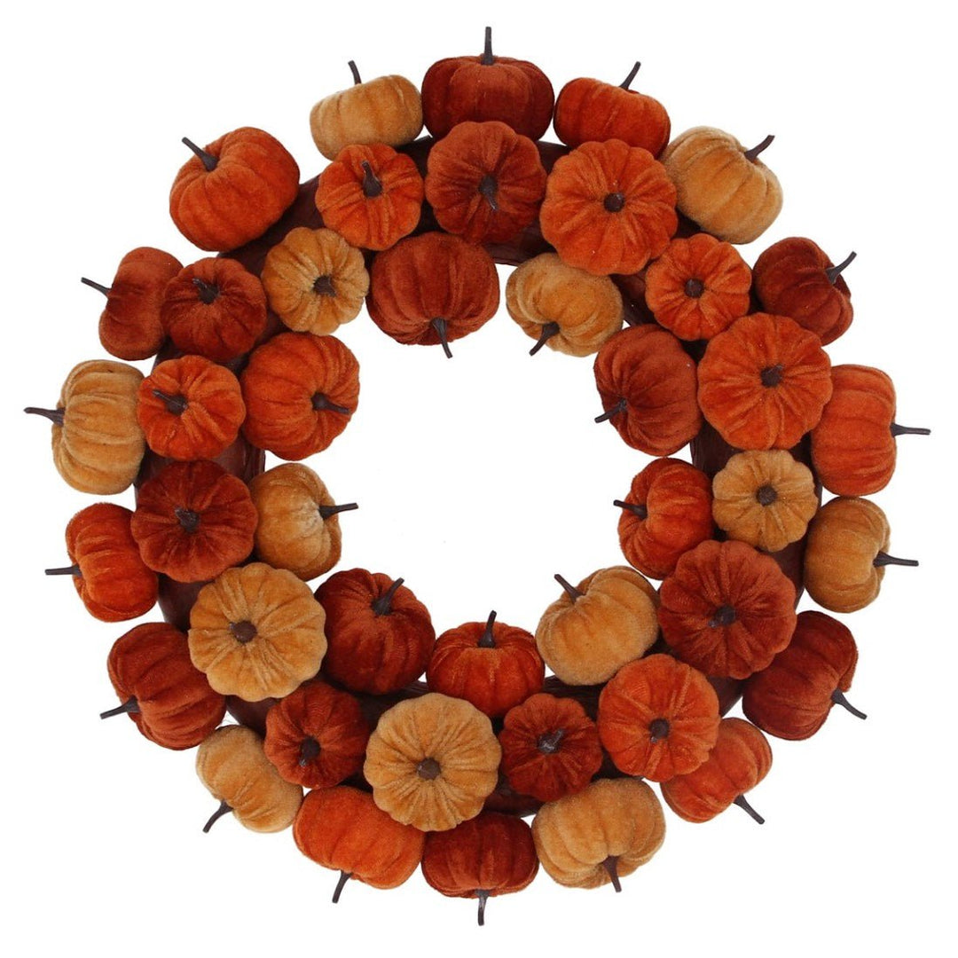 Autumnal Wreath - Mix Velvet Pumpkins1 - Duck Barn Interiors
