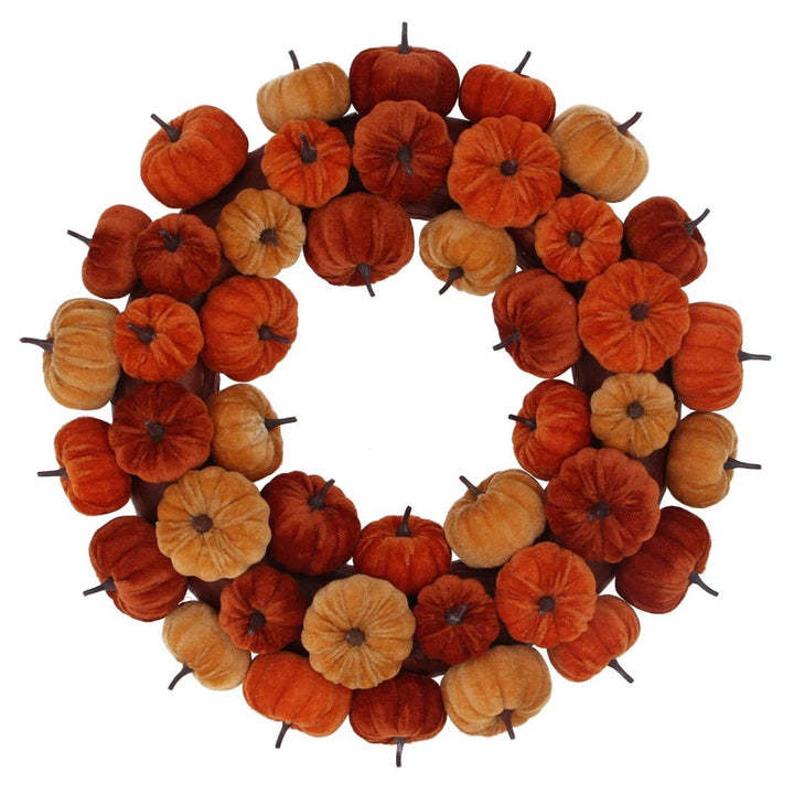 Autumnal Wreath - Mix Velvet Pumpkins1 - Duck Barn Interiors
