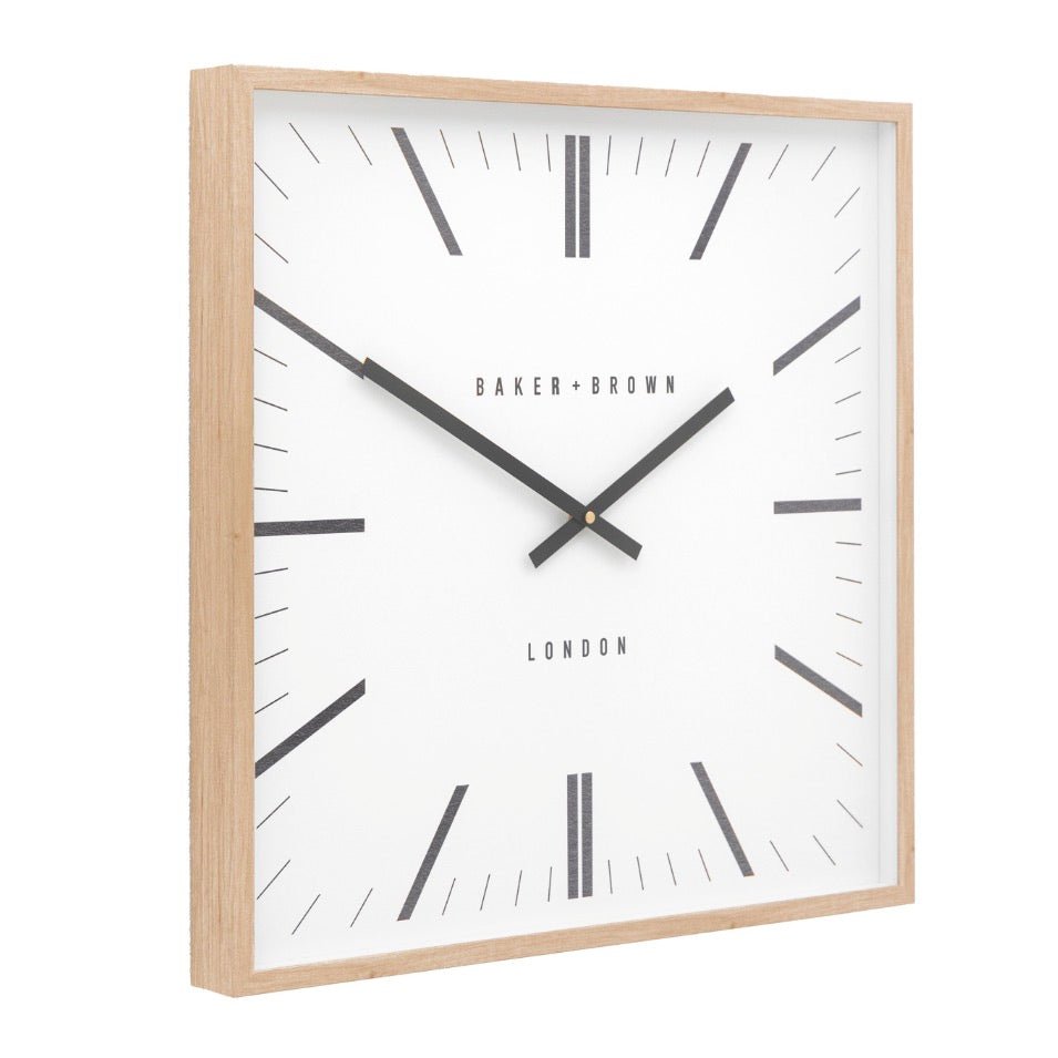 Baker & Brown Square Penhurst Wall Clock - Oak (50cm)1 - Duck Barn Interiors