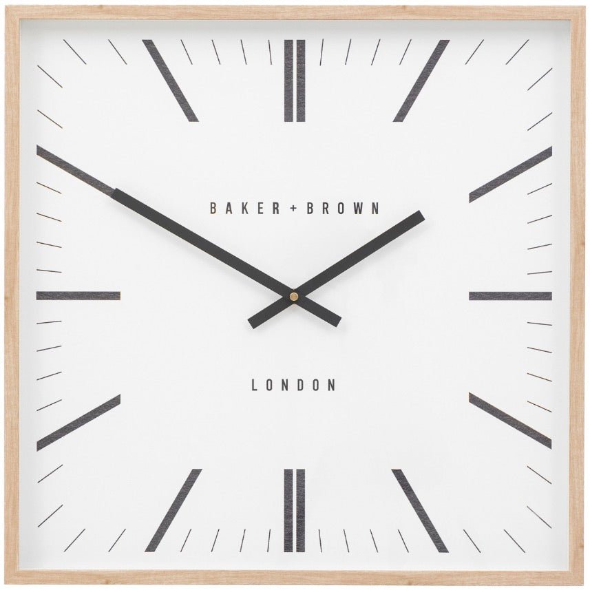 Baker & Brown Square Penhurst Wall Clock - Oak (50cm)1 - Duck Barn Interiors