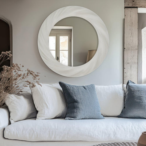 Barley Twist Round Wall Mirror - 70cm - Off White