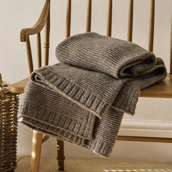 Bartley Cable Knit Wool Throw - Grey1 - Duck Barn Interiors