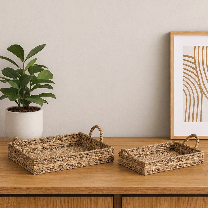Bayford Woven Rectangle Rattan Tray (Set of 2)1 - Duck Barn Interiors