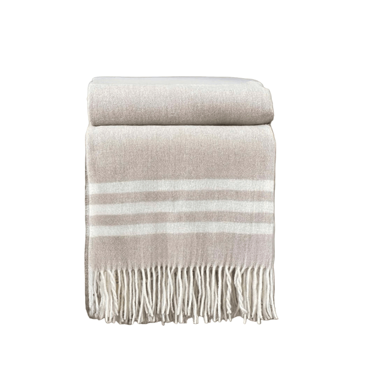 Biggie Best Beige/White Stripe Pure Wool Throw1 - Duck Barn Interiors