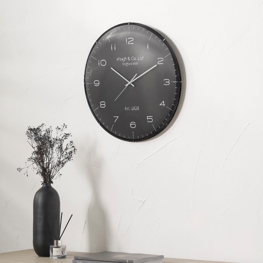 Black and Silver Dome Glass Large Wall Clock (50cm)10 - Duck Barn Interiors