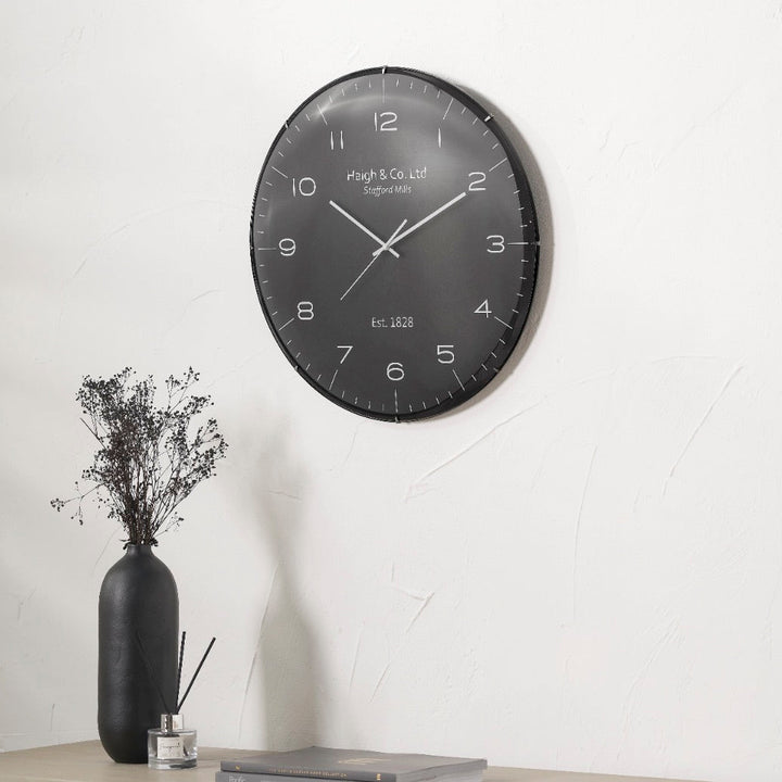 Black and Silver Dome Glass Large Wall Clock (50cm)10 - Duck Barn Interiors