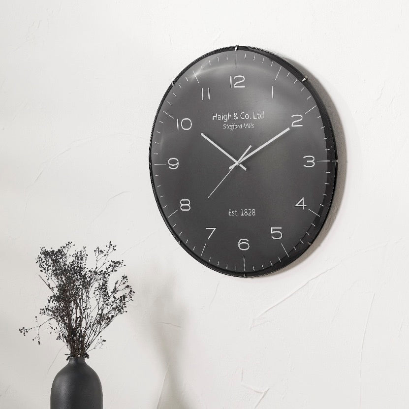 Black and Silver Dome Glass Large Wall Clock (50cm)2 - Duck Barn Interiors