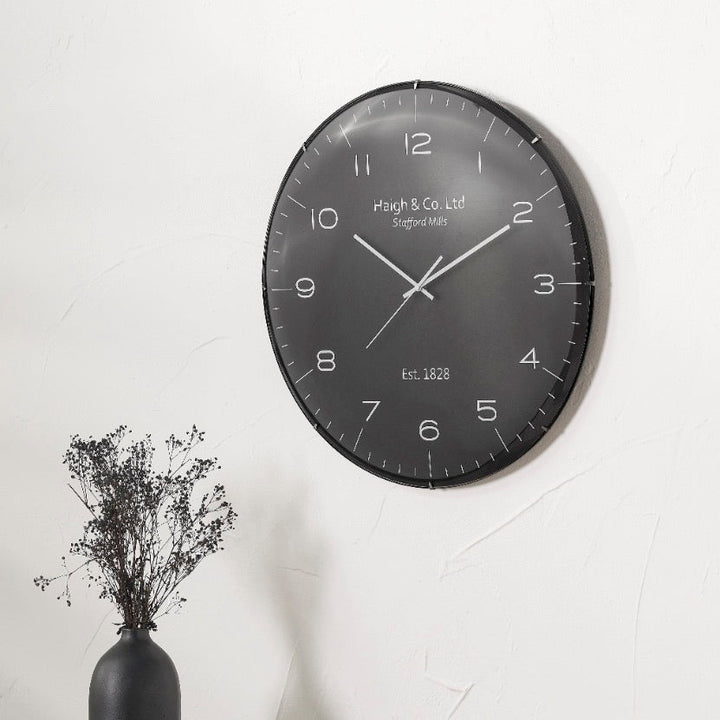 Black and Silver Dome Glass Large Wall Clock (50cm)2 - Duck Barn Interiors