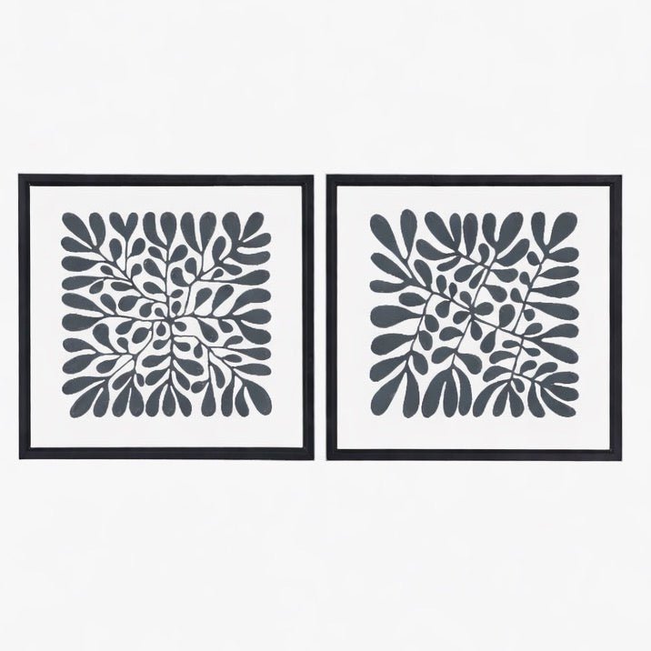 Black Leaf Square Print Canvas (Set of 2)3 - Duck Barn Interiors