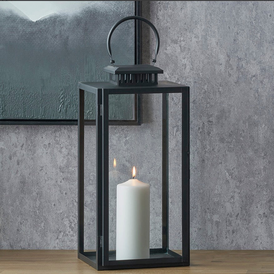Black Stainless Steel Rectangular Glass Lantern - Large1 - Duck Barn Interiors