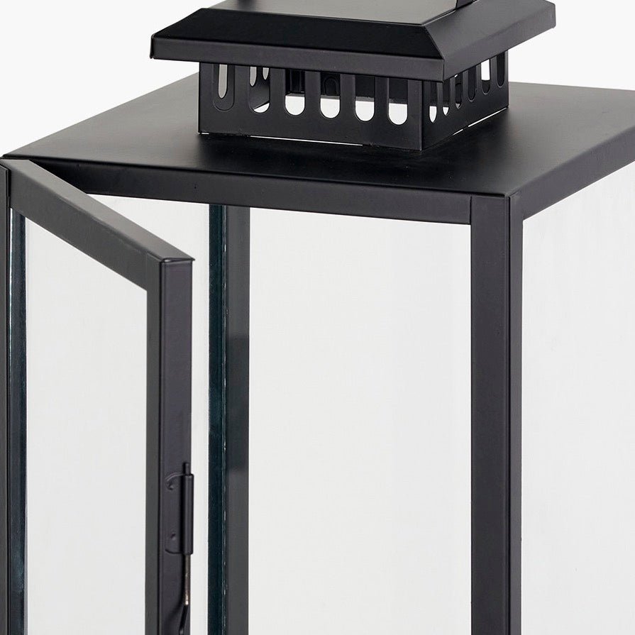 Black Stainless Steel Rectangular Glass Lantern - Medium6 - Duck Barn Interiors
