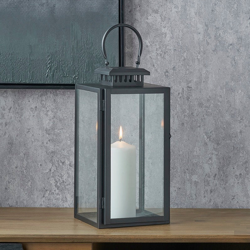 Black Stainless Steel Rectangular Glass Lantern - Medium1 - Duck Barn Interiors