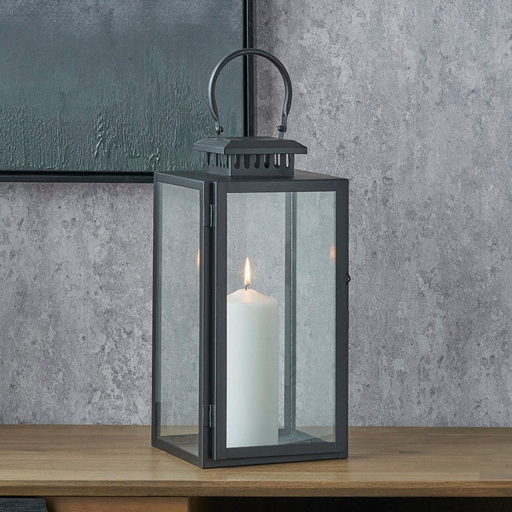 Black Stainless Steel Rectangular Glass Lantern - Medium1 - Duck Barn Interiors