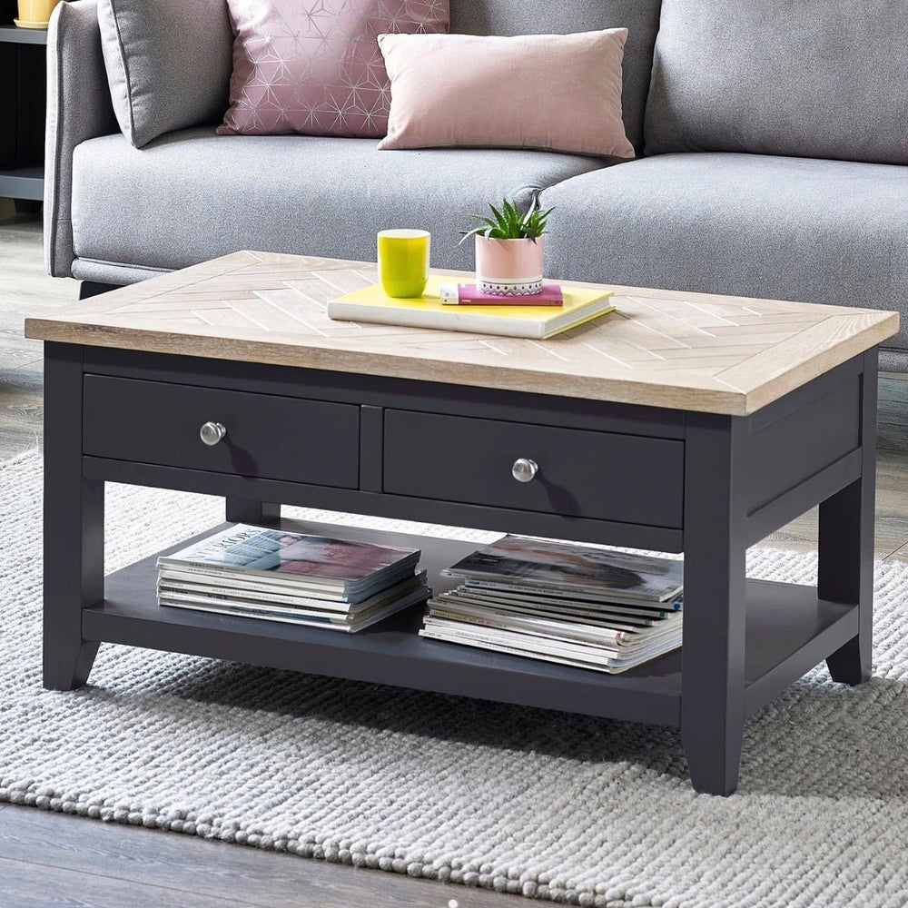 Bordeaux Coffee Table with Parquet Top - Dark Grey1 - Duck Barn Interiors