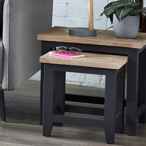 Bordeaux Nest of 2 Tables with Parquet Top - Dark Grey