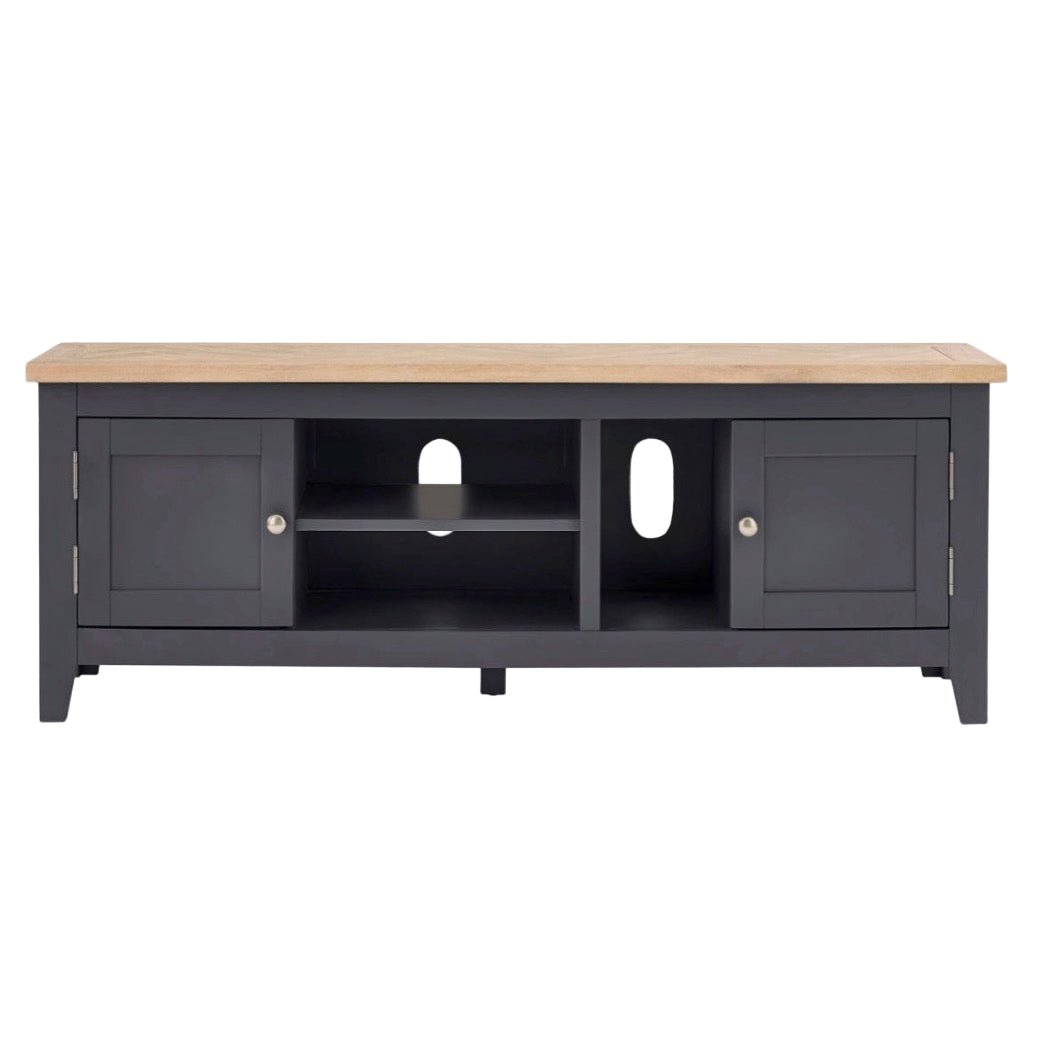 Bordeaux TV Unit with Parquet Top - Dark Grey1 - Duck Barn Interiors