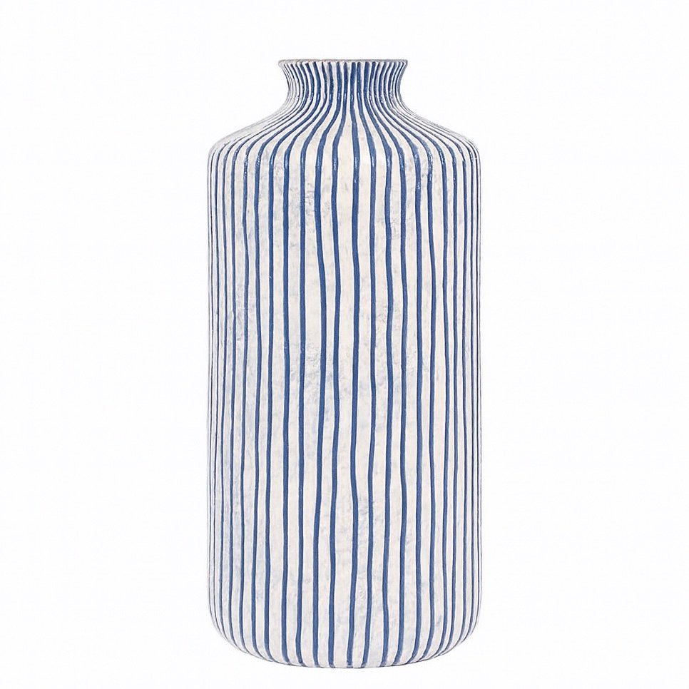 Bude Stripe Design Stoneware Vase - Blue & White1 - Duck Barn Interiors