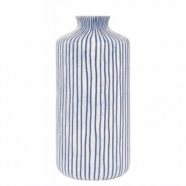 Bude Stripe Design Stoneware Vase - Blue & White1 - Duck Barn Interiors