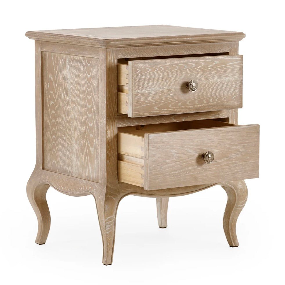 Camille 2 Drawer Bedside Table - Limed Oak4 - Duck Barn Interiors
