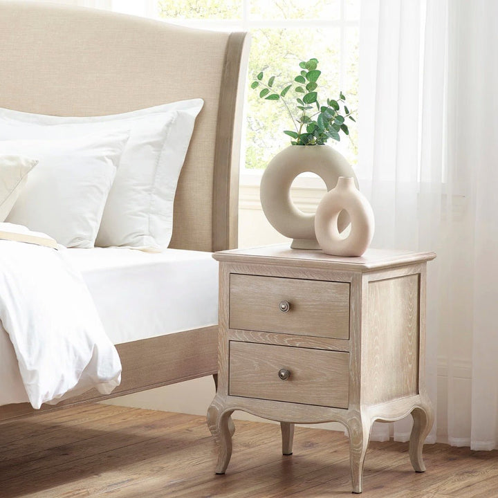 Camille 2 Drawer Bedside Table - Limed Oak2 - Duck Barn Interiors