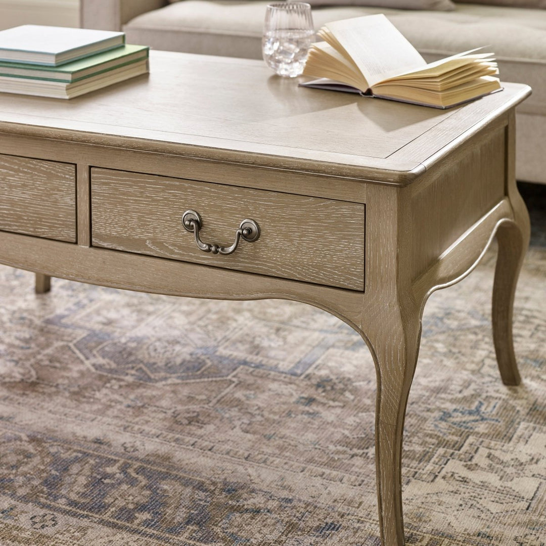 Camille 2 Drawer Coffee Table - Limed Oak3 - Duck Barn Interiors