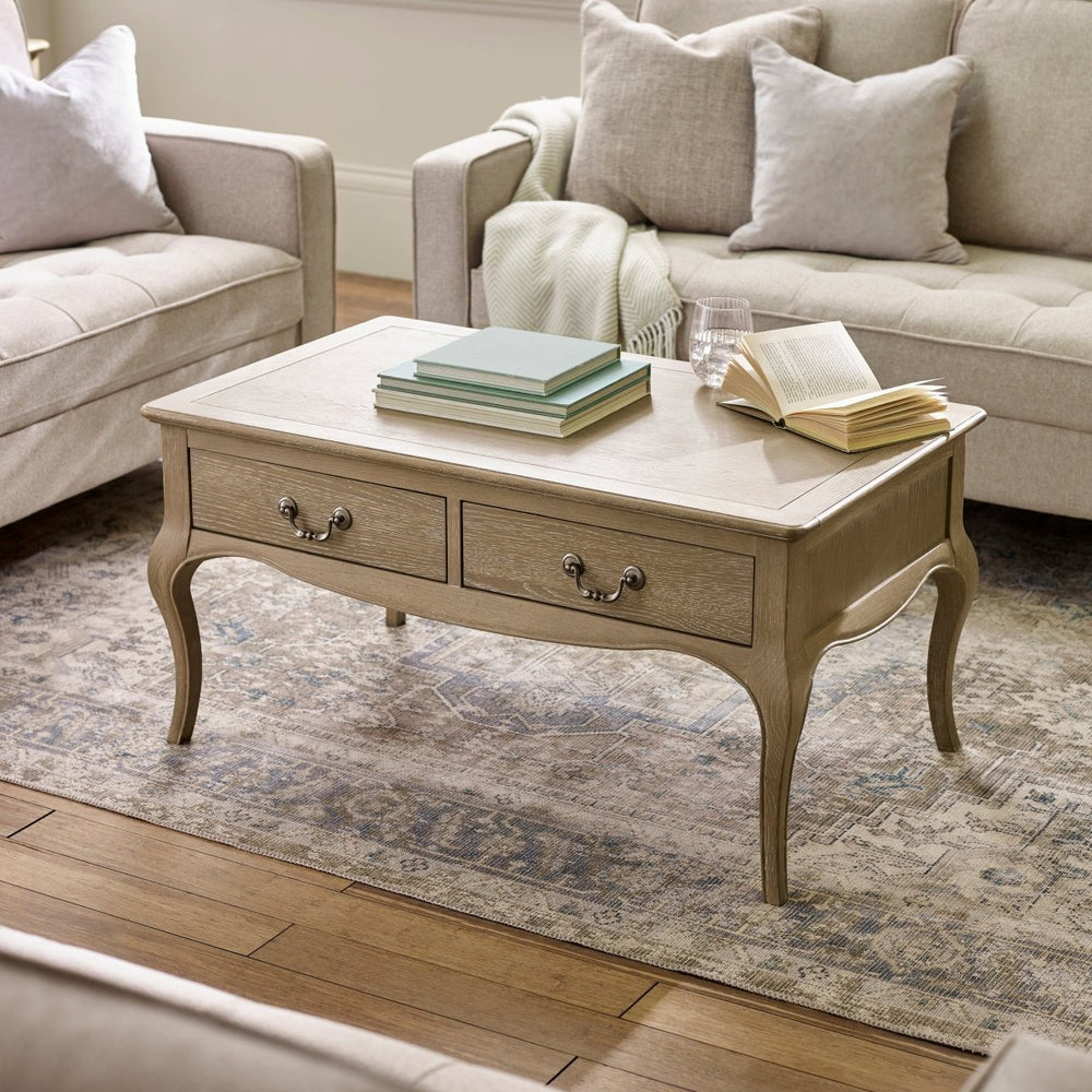 Camille 2 Drawer Coffee Table - Limed Oak2 - Duck Barn Interiors