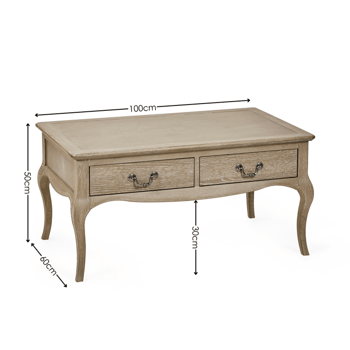 Camille 2 Drawer Coffee Table - Limed Oak8 - Duck Barn Interiors