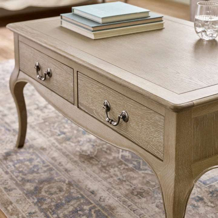 Camille 2 Drawer Coffee Table - Limed Oak4 - Duck Barn Interiors