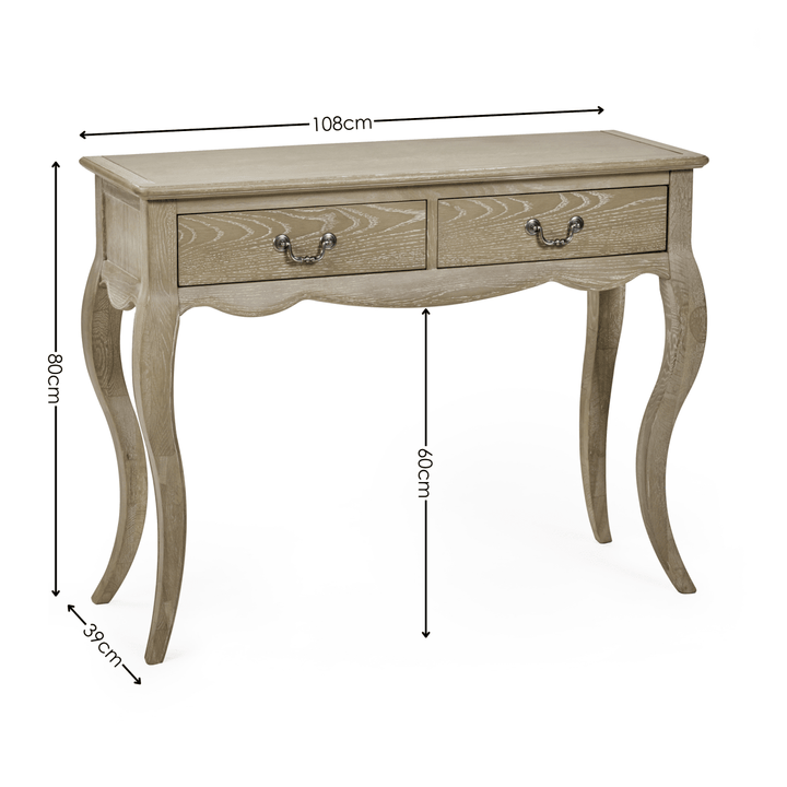 Camille 2 Drawer Console Table - Limed Oak8 - Duck Barn Interiors