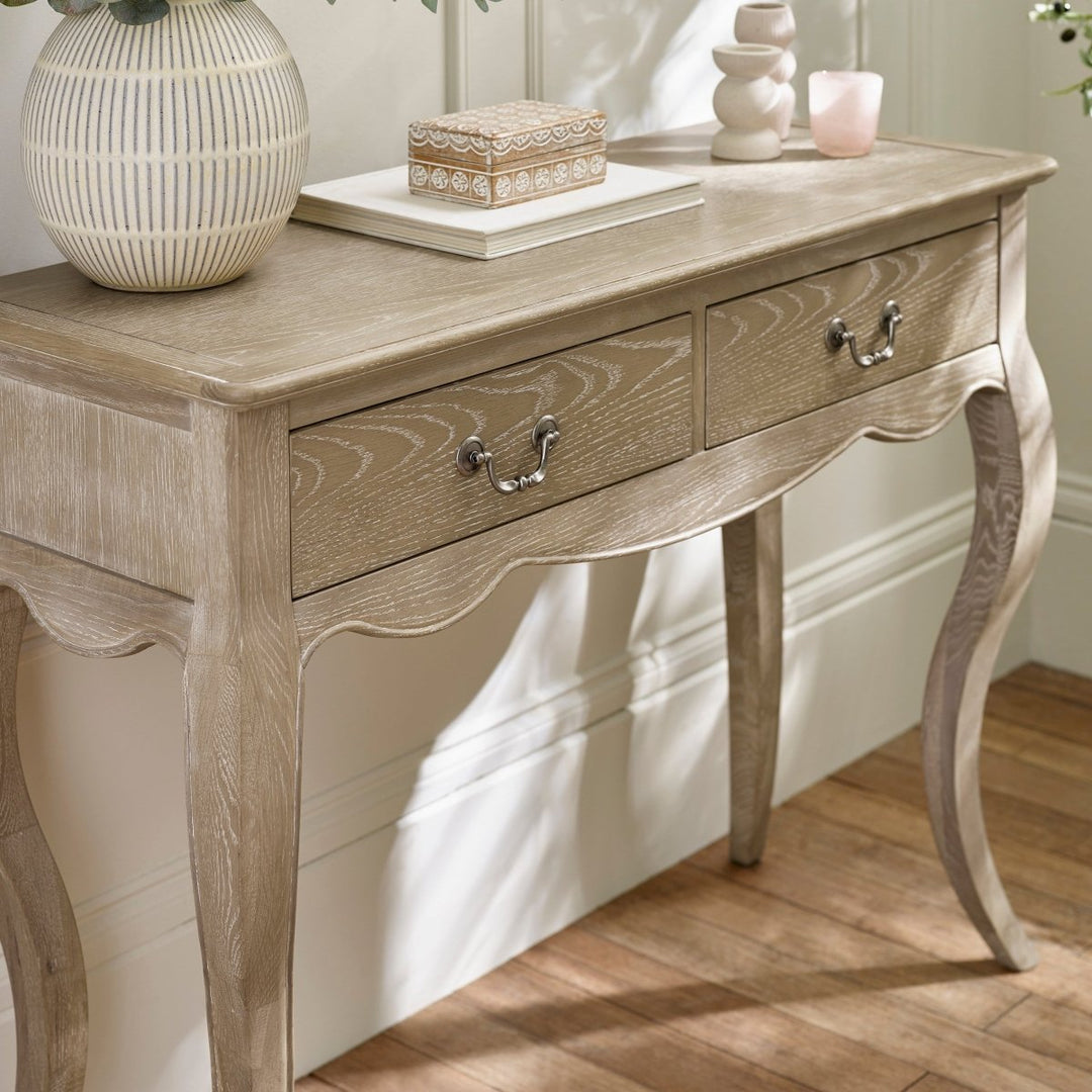 Camille 2 Drawer Console Table - Limed Oak3 - Duck Barn Interiors