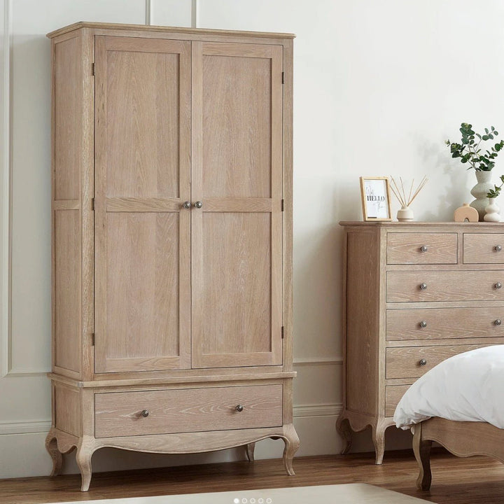 Camille Double Wardrobe with Low Drawer - Limed Oak2 - Duck Barn Interiors