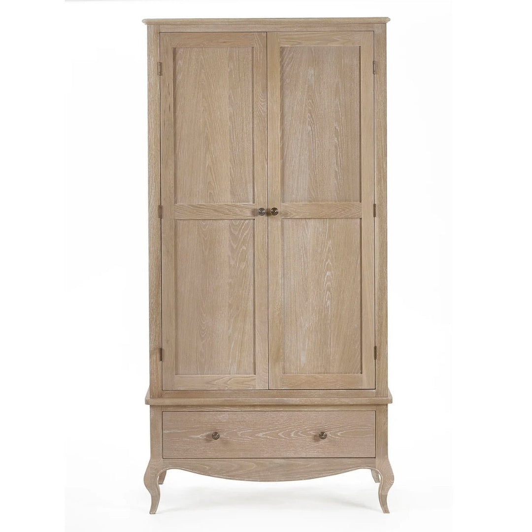 Camille Double Wardrobe with Low Drawer - Limed Oak1 - Duck Barn Interiors