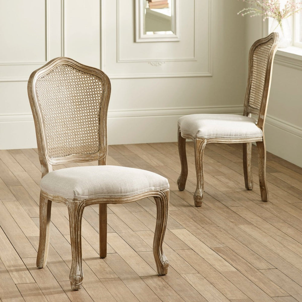 Camille Rattan Dining Chairs - Limed Oak & Oatmeal (Pair)2 - Duck Barn Interiors