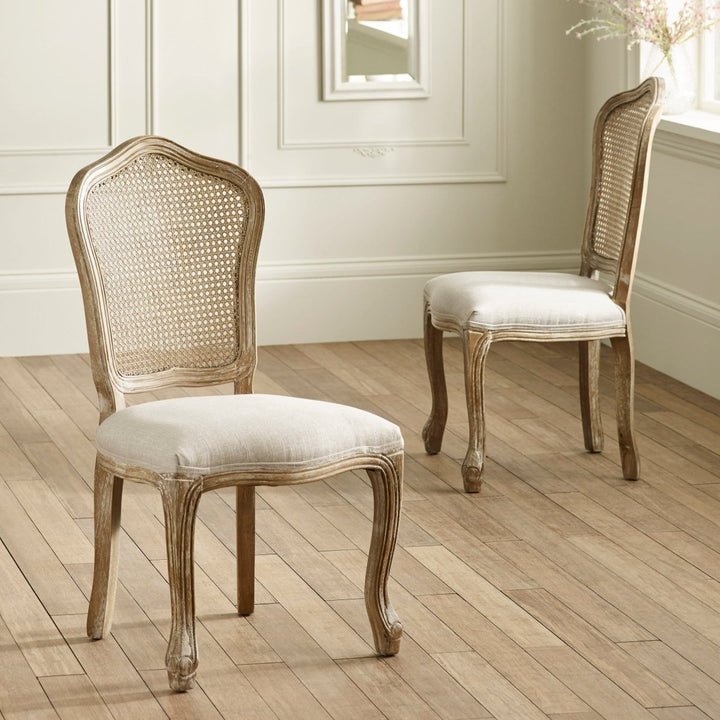 Camille Rattan Dining Chairs - Limed Oak &amp; Oatmeal (Pair)2 - Duck Barn Interiors
