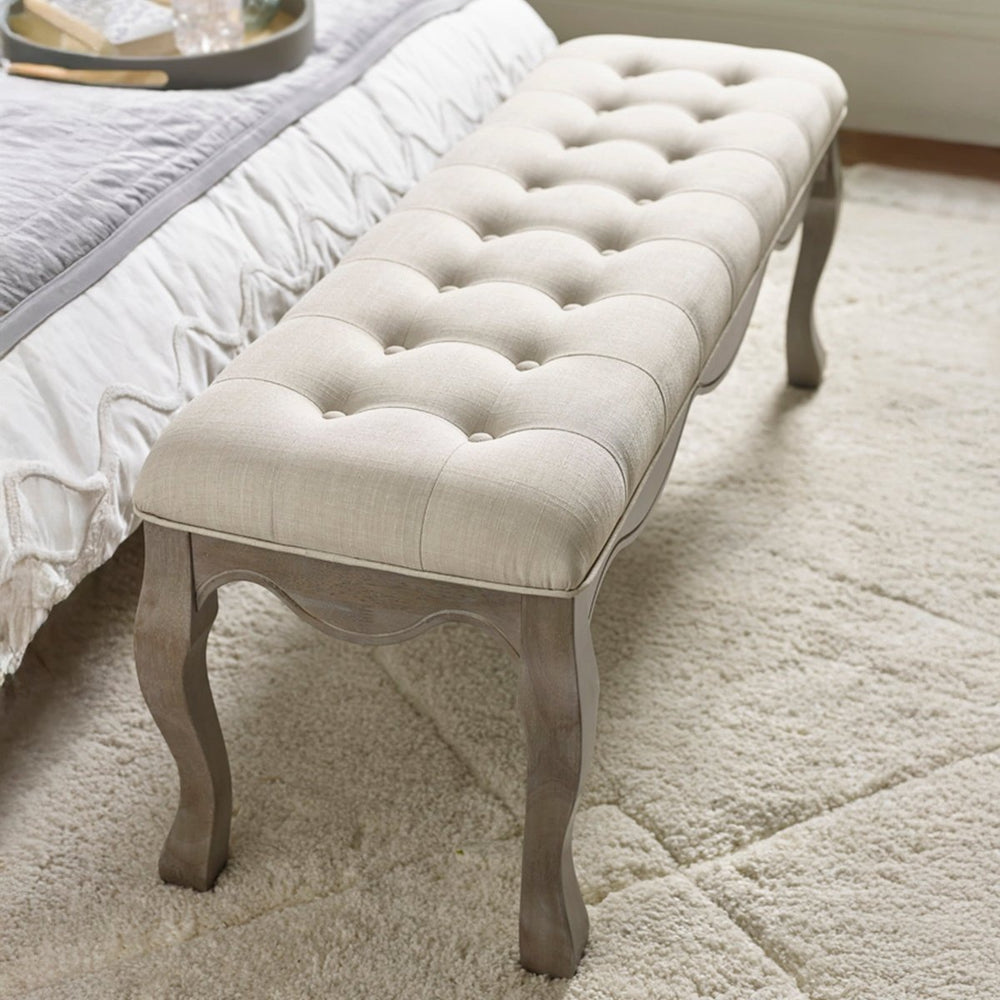 Camille Upholstered Bench - Limed Oak & Oatmeal2 - Duck Barn Interiors