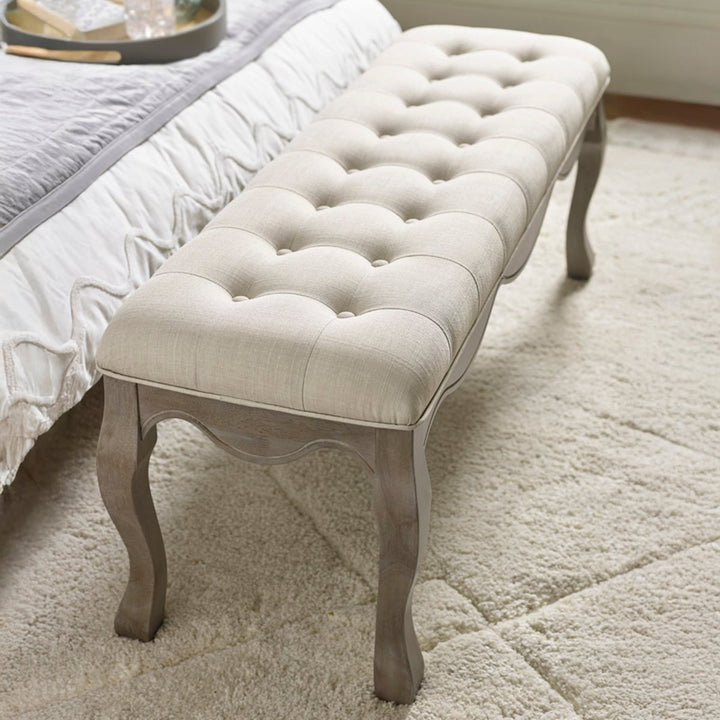 Camille Upholstered Bench - Limed Oak &amp; Oatmeal2 - Duck Barn Interiors