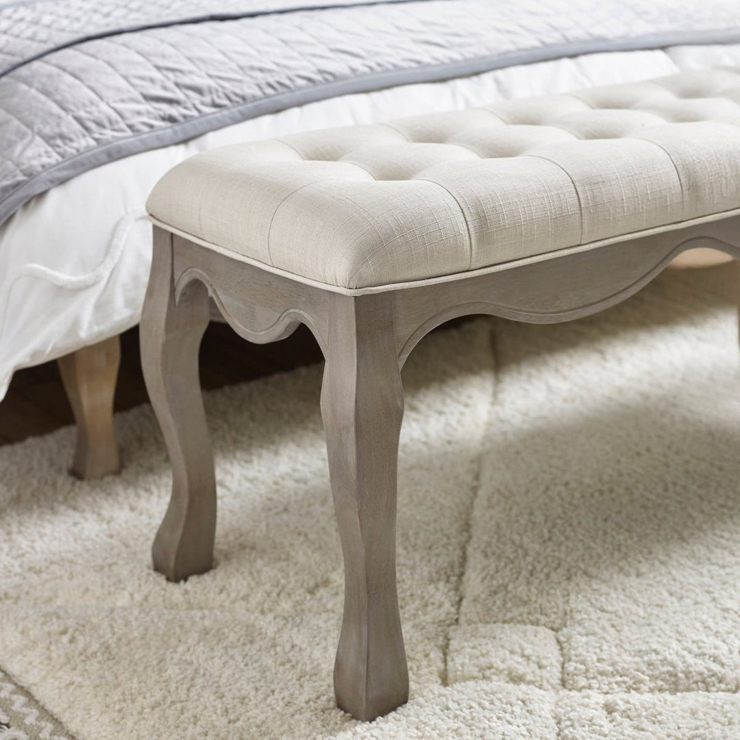 Camille Upholstered Bench - Limed Oak &amp; Oatmeal4 - Duck Barn Interiors