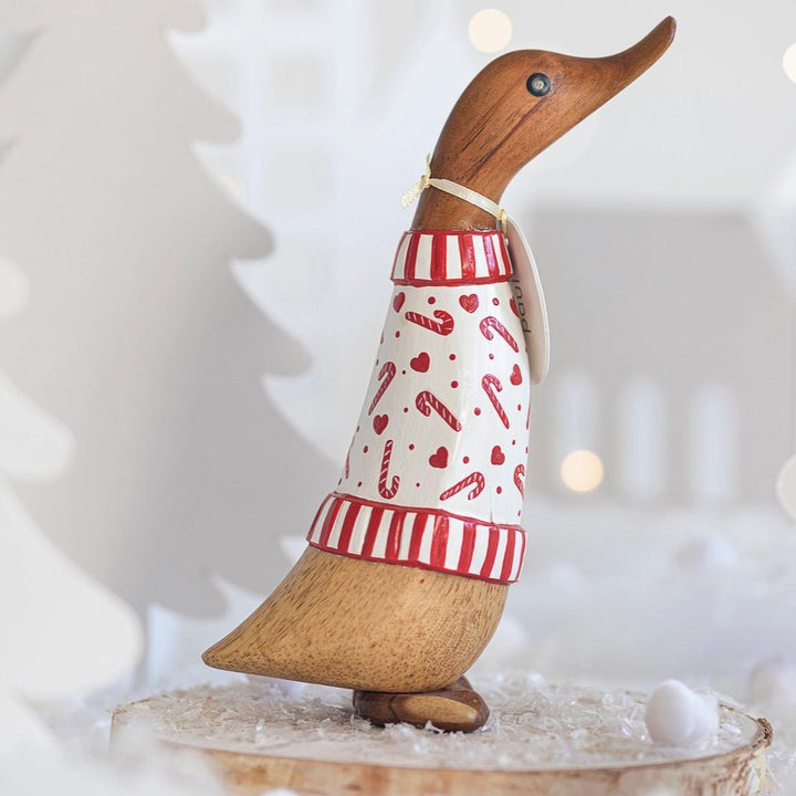 Candy Cane Duckling in Red & White Jumper2 - Duck Barn Interiors